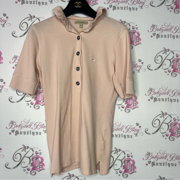 Burberry pink ruffle collar button up tshirt baby pink ! Stunning Burberry - Picture 2 of 12